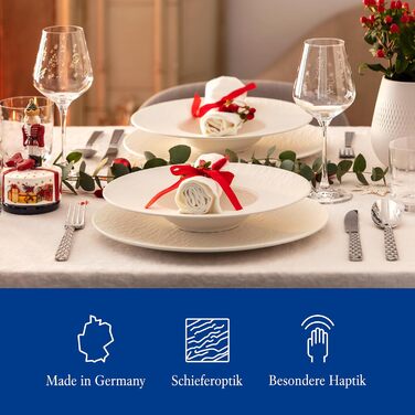 Villeroy & Boch Manufacture Rock Blanc набір посуду 6 предметів, білий, преміум порцеляна, сучасний дизайн, для сервірування, можна мити в посудомийній машині та використовувати в мікрохвильовці: тарілки, паста-тарілки, миски для мюслі, стартовий набір