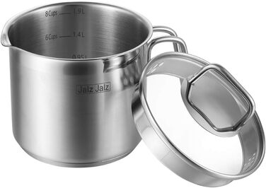 Jalz Jalz каструля з нержавіючої сталі з скляною кришкою 1,5 л, класичний кухонний посуд, сотейник для молока, соусів, макаронів