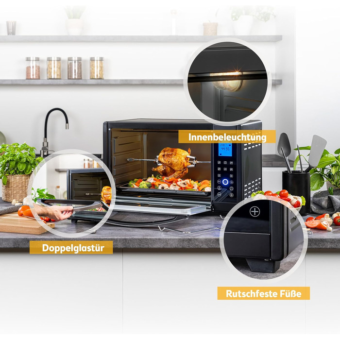 Міні-піч First Austria Digital 45L 2000W Premium-X з рожном та таймером - електропіч для кухні та кемпінгу