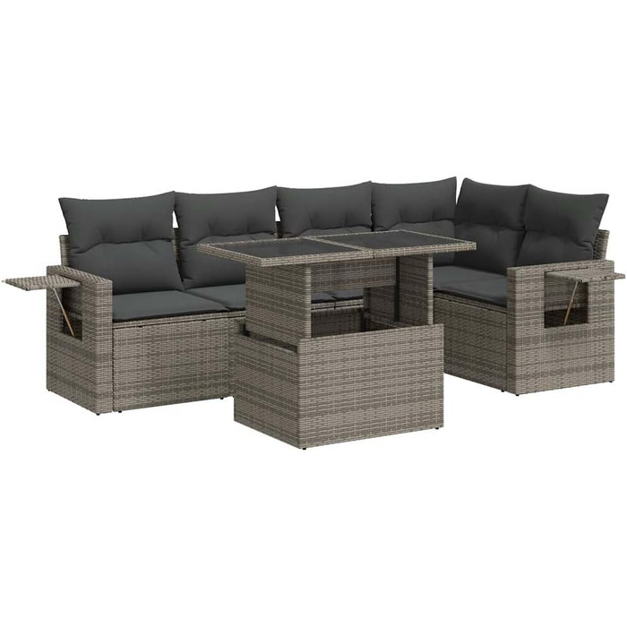 Комплект садових меблів Lounge Sofa на 6 місць, сірий поліротанг з подушками, набір м'яких меблів для тераси та саду