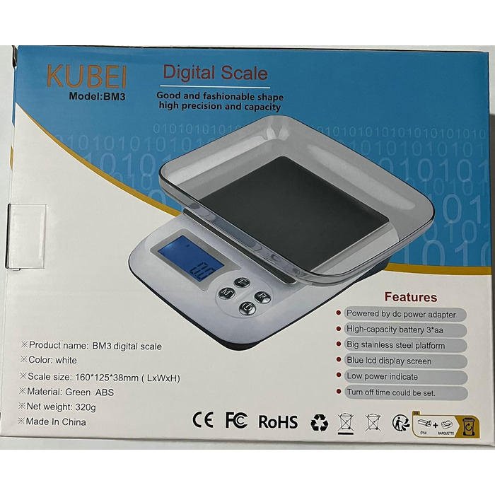 KUBEI електронні кухонні ваги 1 кг/0,01 г з USB зарядкою, високоточна цифрова вага з нержавіючої сталі для кухні, ювелірних виробів, монет, порошків