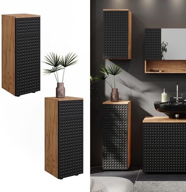 Середня шафа для ванної Vicco Irma, золота дубова/антрацит, 30x81 см, 1 шухляда, 2 полиці, антрацит з точковим візерунком