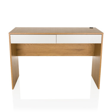 Письмовий стіл BERGA 120x50x78 см, 2 висувні ящики, білий/дуб, hjh LIVING