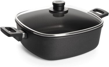 Каструля квадратна Woll Nowo Titanium 28x28 см з кришкою, 6 л, алюмінієва, для газових, електричних, склокерамічних, галогенових плит, не для індукції, з двома ручками, жаростійка