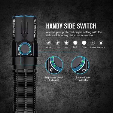 Тактичний ліхтар OLIGHT Warrior 3S, 2300 люмен, 5 режимів, USB-зарядка, датчик відстані, IPX8, водонепроникний, для кемпінгу, туризму, виживання, чорний