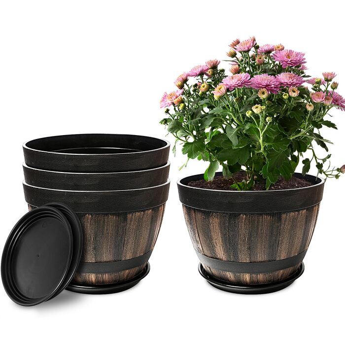 Набір горщиків для квітів Plant Planters: 4 шт., 23 см, пластик, з дренажем, для дому та саду
