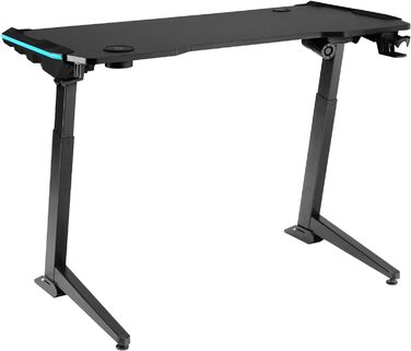 Ігровий стіл tectake 404317 з LED, регульований, 125x60 см, чорний, з тримачем для напоїв і гачком для навушників, комп'ютерний стіл у карбоновому стилі