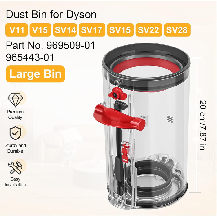 Контейнер для пилу RUKHOOL для пилососа Dyson V11/V15, сумісний з моделями SV14, SV15, SV17, SV22, SV28, запасна частина 970050-01, 965443-01, аксесуари для пилососа
