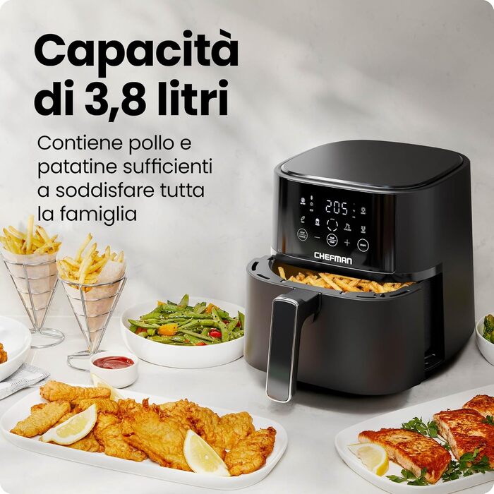 Аерофритюрниця Chefman 3.75L з технологією Hi-Fry, сенсорне керування, антипригарне покриття, чорна