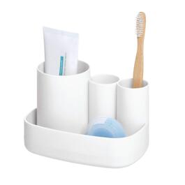 iDesign Набір для ванної кімнати Badezimmer Set, 4 шт: мильниця, тримач для зубних щіток, дозатор ватних дисків, піднос з пластику. Аксесуари для ванної кімнати, органайзер для стільниці