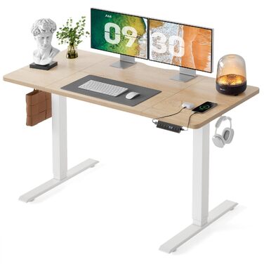 Регульований по висоті письмовий стіл FEZIBO 140x70 см з USB-C та USB-A портами, колір дуб