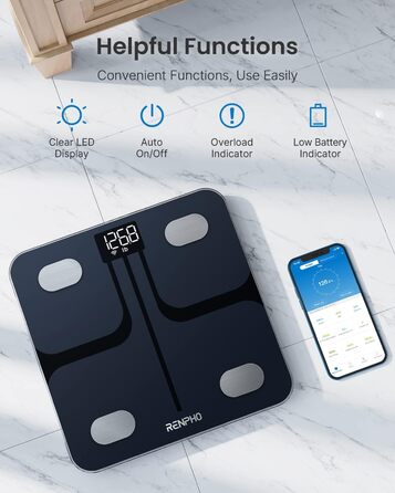 Цифрова розумна вага RENPHO для аналізу складу тіла з Wi-Fi та Bluetooth, персональна ваги з BMI, додатком для фітнесу та технологією Step-On