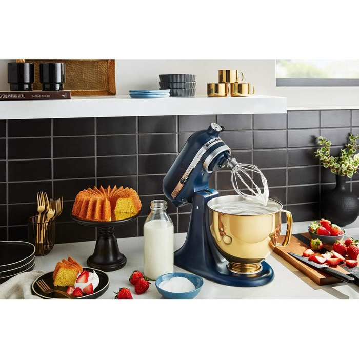 Кухонна машина KitchenAid Artisan — планетарний міксер з чашами з нержавіючої сталі 4.8 л (2 шт.), 5 аксесуарів, колір Ink Blue