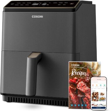 Фритюрниця повітряна COSORI Dual Blaze 6.4L з Wi-Fi - 11 функцій, сіра. Готування, випічка, гриль, хрусткий хліб та багато іншого!