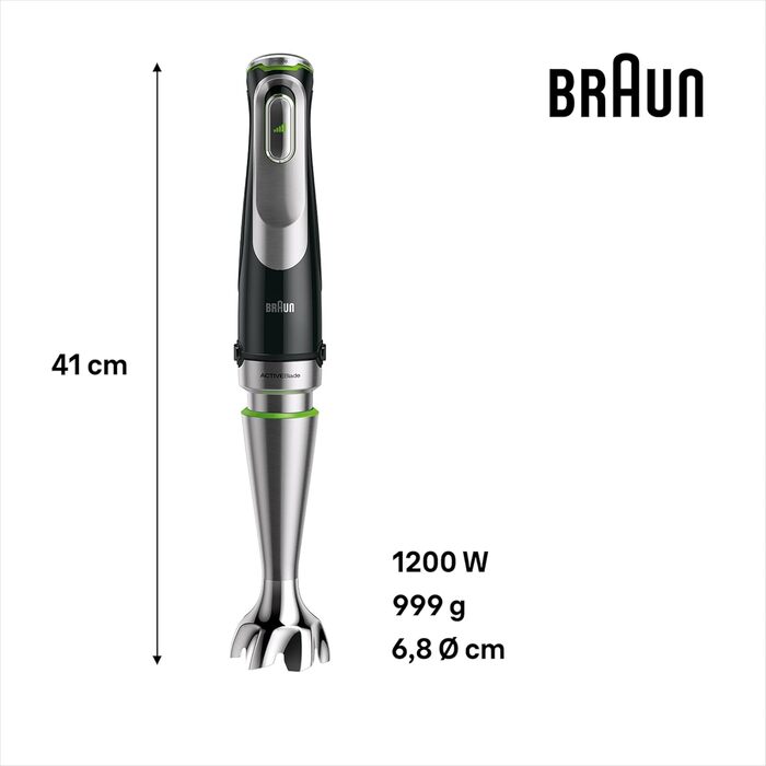Блендер Braun MultiQuick 9 MQ 9147X 5-в-1, 1200 Вт, з насадками для подрібнення, пюре та збивання, чорний/нержавійка