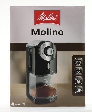 Електрична кавомолка Melitta Molino 1019-02, дисковий млин, чорна