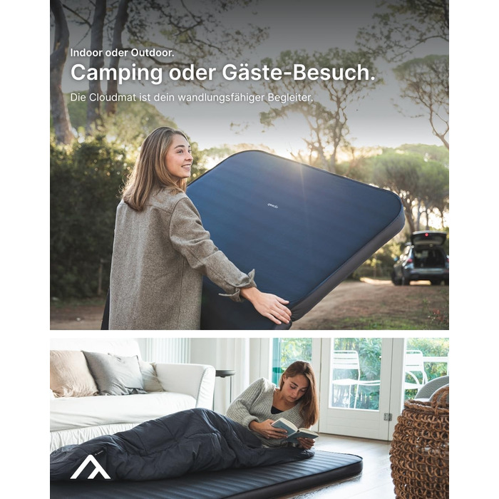 Самонадувний кемпінговий матрац qeedo Cloudmat Premium — двоподібний комфортний килимок з Soft Touch поверхнею та подвійним вентилем, темно-синій (Double M)