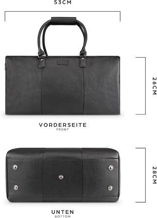 LEABAGS Дорожня сумка з натуральної шкіри 40л, жіноча/чоловіча, преміум, спортивна, для подорожей, ручна поклажа, чорна наппа