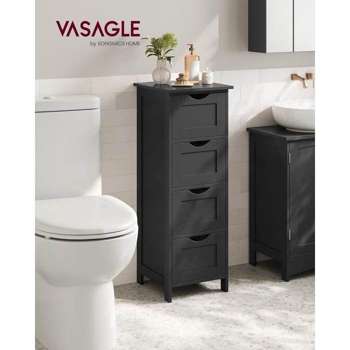 Шафка для ванної кімнати VASAGLE з 4 висувними ящиками, 30 x 30 x 82 см, білий колір, для ванної, вітальні, кухні, їдальні, сучасний дизайн