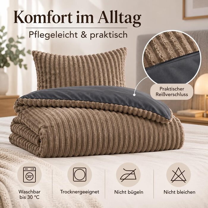 Комплект постільної білизни Leonado Vicenti Cashmere-Touch Teddy Plüsch, 2-частинний, 135x200 см, теплий зимовий фліс Coral Fleece, ефект вельвету, двосторонній (Коричневий - Антрацит)