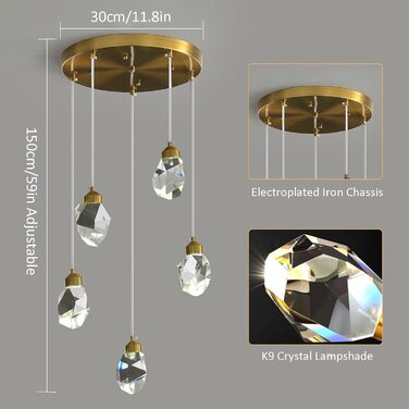 Сучасна кришталева підвісна люстра з 3-кольоровим LED, регульована по висоті, золота підвісна лампа для кухні, спальні, вітальні, їдальні (3-лампова кругла основа)