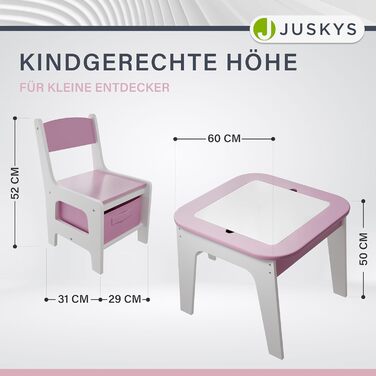 Дитяча стільниця Juskys Milou - комплект з 2 стільців та столу - дерев'яний дитячий столик з місцем для зберігання, стільниця для малювання (рожева)