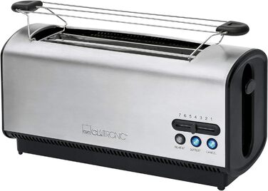 Тостер Clatronic TA 3687 для 4 тостів, довгий слот, функції розморожування, підігріву, швидкої зупинки, регульований ступінь підсмажування, центрування, корпус з нержавіючої сталі, чорний