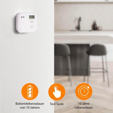 Smartwares Co-Detektor: детектор газів та диму з датчиком 10 років, сповіщення через додаток, білий