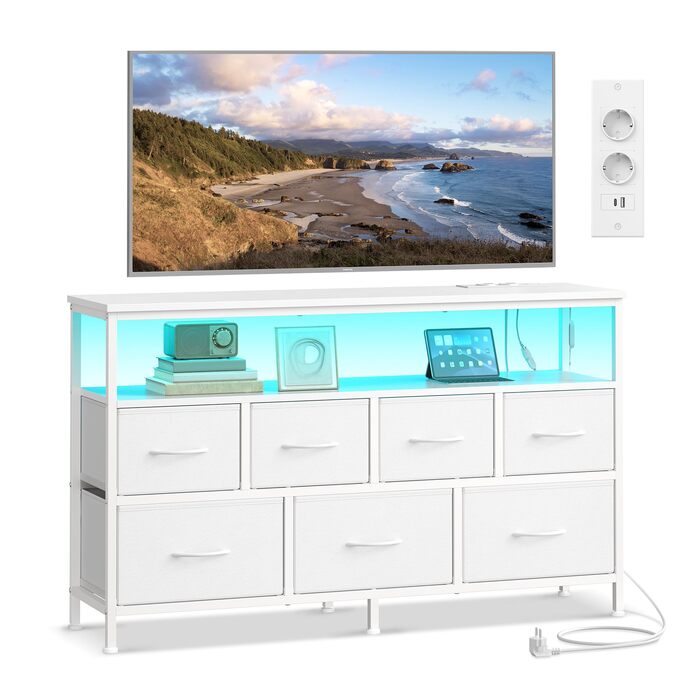 SONGMICS BELLAH: Комод, шафа, тумба з LED-підсвіткою, стайлінг-станція, 1 полиця, індустріальний стиль, вінтажно-коричневий/чорний, LGS723KD01 (7 ящиків, білий)