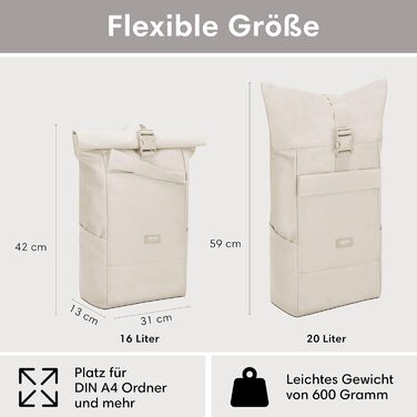 Рюкзак LARKSON Rolltop No 4 для жінок і чоловіків, з відділенням для ноутбука, для університету, роботи й велосипеда, великий туристичний рюкзак, водовідштовхувальний, універсальний розмір, колір пісочний