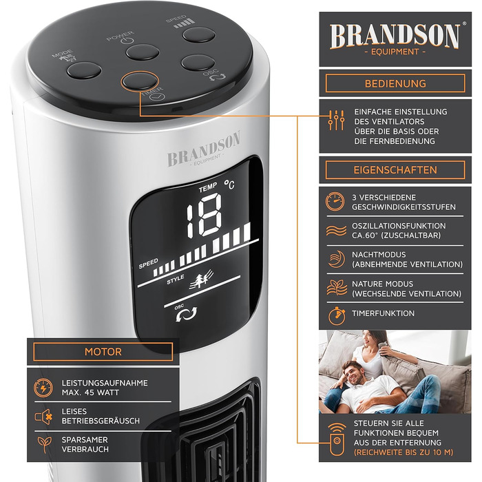 Brandson Турмовентилятор з водяним охолодженням, Wi-Fi, Alexa, дуже тихий, ECO GREEN, 12 швидкостей, сенсорне керування, мобільний кондиціонер, повітроохолоджувач з осциляцією