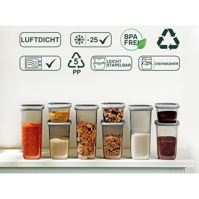 Uandu герметичні контейнери для зберігання продуктів, набір 12 шт, BPA Free, органайзер для кухні, контейнери для сипучих і сухих продуктів