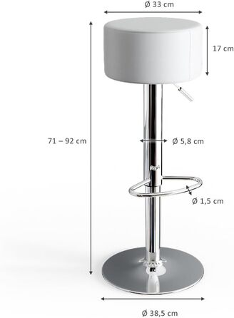 Барний стілець Vicco, комплект 2 шт, білий, 38.5x92 см