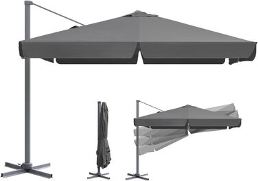 Сонячна парасоля Sekey Alu 300x300 см, квадратна, з кривошипом, 360° обертанням, нахилом, педаллю, UV50+ захистом для саду і тераси