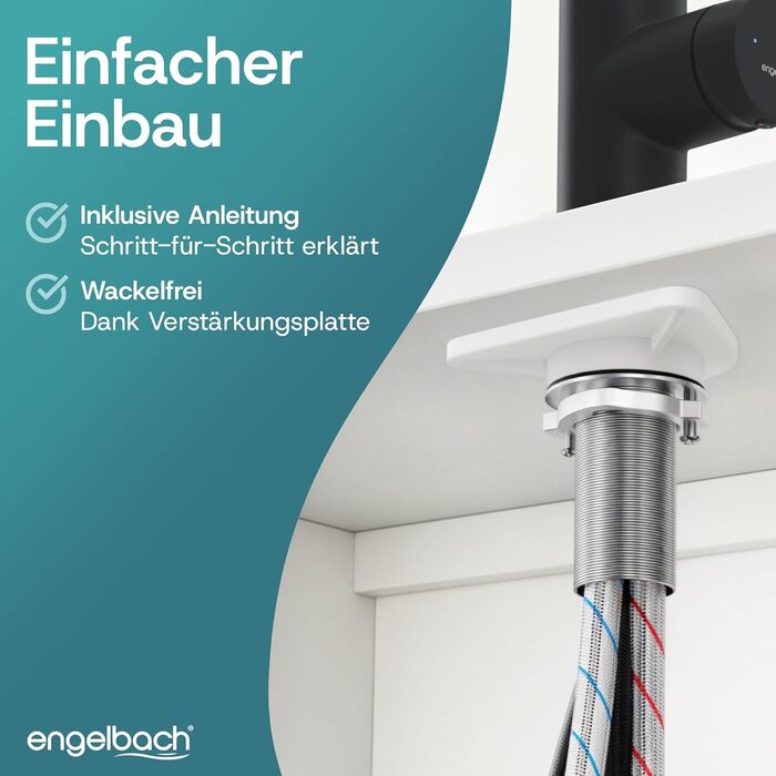 Змішувач кухонний Engelbach® висувний, поворотний на 360°, нержавіюча сталь 304, 2 режими струменя, чорний