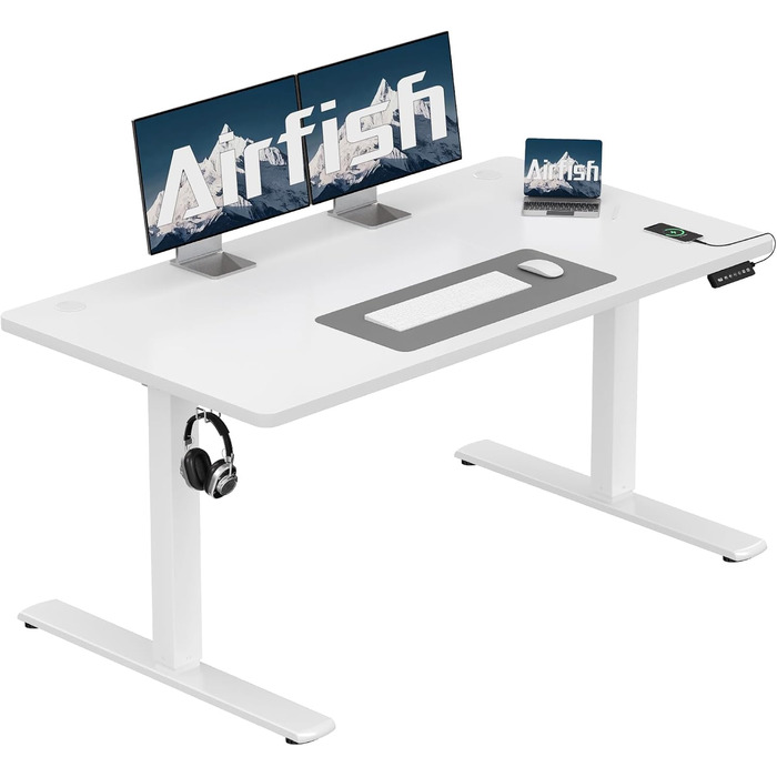 Електричний стіл Airfish 140x60 см, білий, регульований по висоті 73-118 см, з USB-роз'ємом і пам'яттю положень
