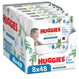 Дитячі вологі серветки Huggies Natural Biodegradable Sensitive, біорозкладні, для чутливої шкіри, велика упаковка (8х48 шт)