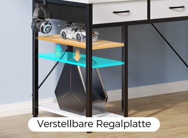 Письмовий стіл Seventable з шухлядами, комп'ютерний стіл з розетками та LED, геймерський стіл з підставкою для монітора, полицею та гачками (білий, 100 см)