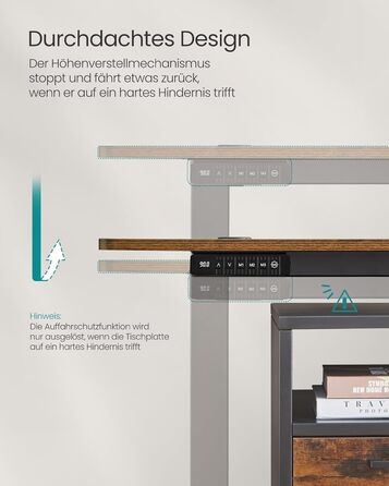 SONGMICS Регульований стіл SONGMICS Höhenverstellbarer Schreibtisch електричний, 160 x 70 см, з пам'яттю, vintagebraun-Mattschwarz, LSD026X01