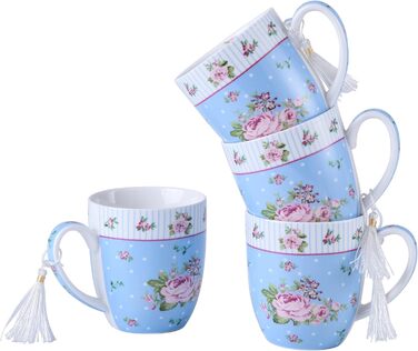 Набір чашок для кави London Boutique K414, 330 мл, рожевий, 4 шт. (Rose Blue), Porzellan, Vintage/Retro стиль
