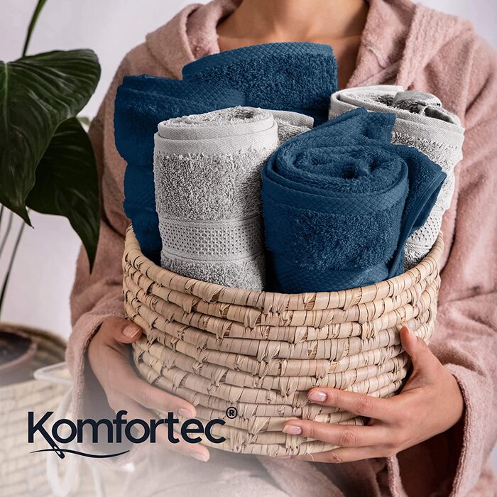 Набір рушників Komfortec 8 шт, 100% бавовна, фротте, 4 банних 70x140 см і 4 для рук 50x100 см, м'які, сріблясто-бірюзові