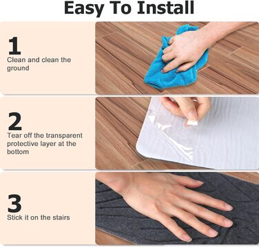 Leeko нековзні килимки для сходів, самоклеючі поліестерні накладки для дерев'яних сходів, 15 шт, сірі, для інтер'єру