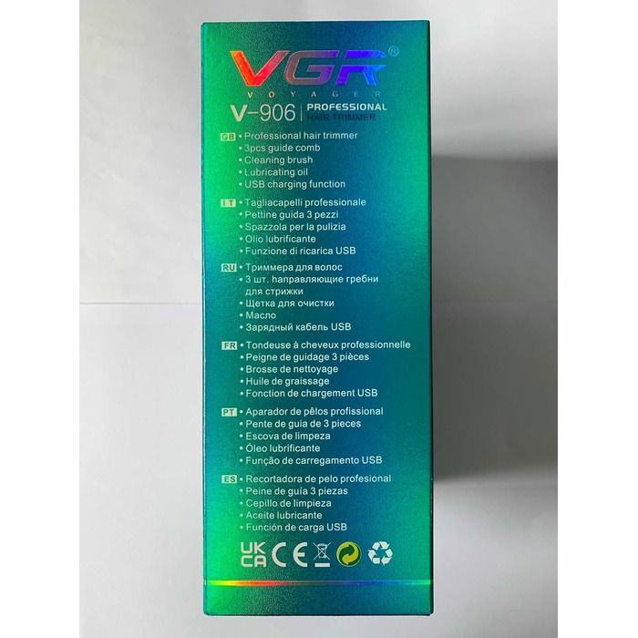 Професійна машинка для стрижки VGR 906 Fresh Fade, 9000 об/хв, бездротовий тример для бороди та волосся з DLC T-лезом, USB зарядка, зелена
