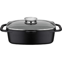 Універсальний гусятниця GSW Gourmet Granit з кришкою, алюмінієвий литий, 6 л, для індукції, духовки, тушкування, запікання, чорний