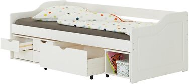 Дитяче ліжко з ящиками IDIMEX 90x200 см, масивна сосна, біле