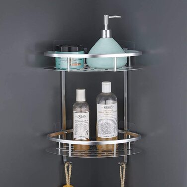 Кутова полиця для душу LATERN без свердління, алюмінієва, 2 яруси, органайзер для ванної кімнати, антикорозійна