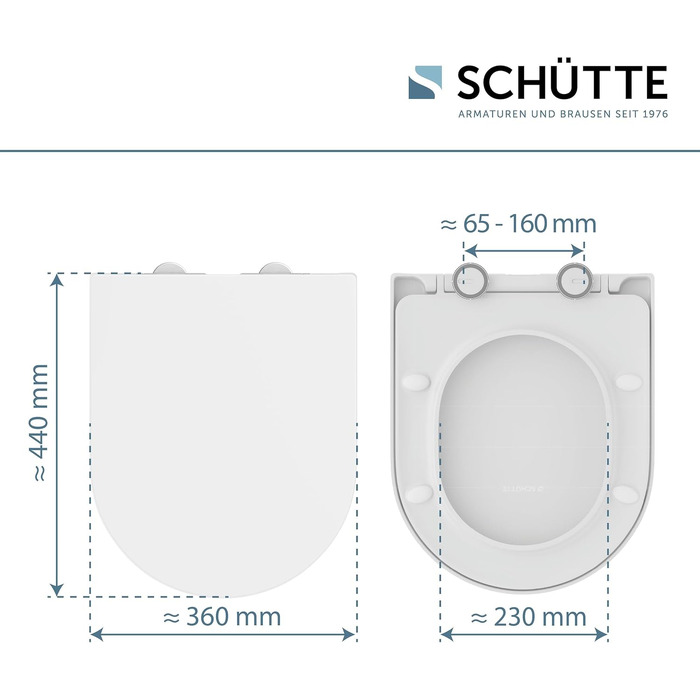 Сидіння для унітаза SCHÜTTE з мікроліфтом (D-подібне), біле, з ударостійкого дуропласту, витримує до 200 кг, з клейкими подушками для монтажу