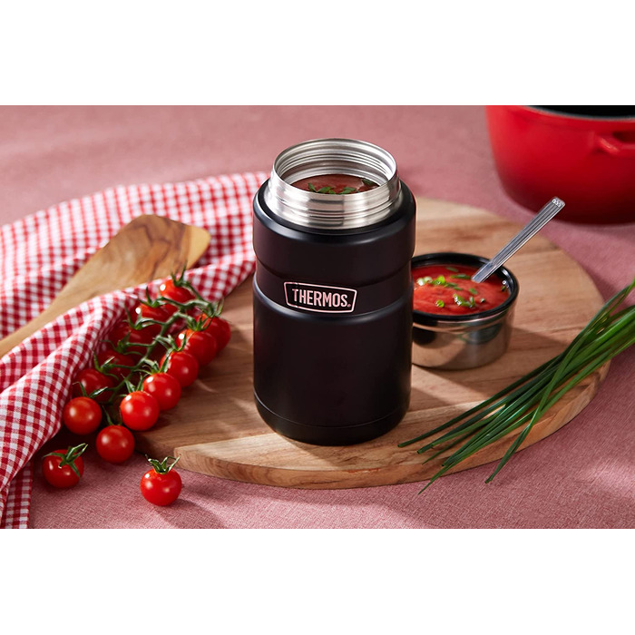 Термос для їжі Thermos STAINLESS KING 710 мл чорний матовий, харчовий контейнер з нержавіючої сталі, збереження тепла до 14 годин, холоду до 24 годин, герметичний, для супу, каші, страв, великий об’єм, без ложки, можна мити в посудомийній машині