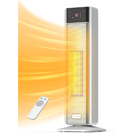Керамічний електрообігрівач PELONIS 2000W з термостатом, дистанційним керуванням, 75° обертанням, таймером 24 години, енергозберігаючий, тихий, для спальні, 58 см, білий