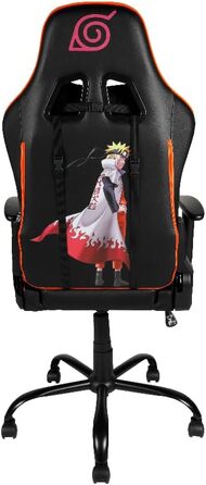 Ігрове крісло Konix Naruto Shippuden Premium, PVC-шкіра, ергономічне, з подушками для попереку та шиї, нахил 150°, дизайн Хокаге, чорне з помаранчевим